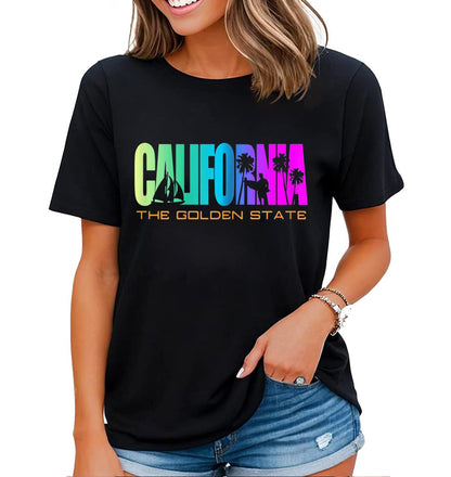 noozuo Californian Landscape Graphic Shirt Women California Beach Palm Vacation Travel Gift T-Shirt