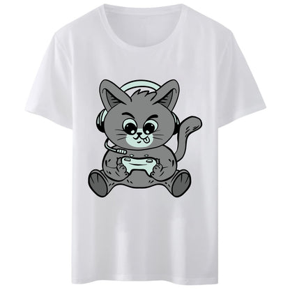 Women T-Shirt Cat Play Games Funny T-Shirt