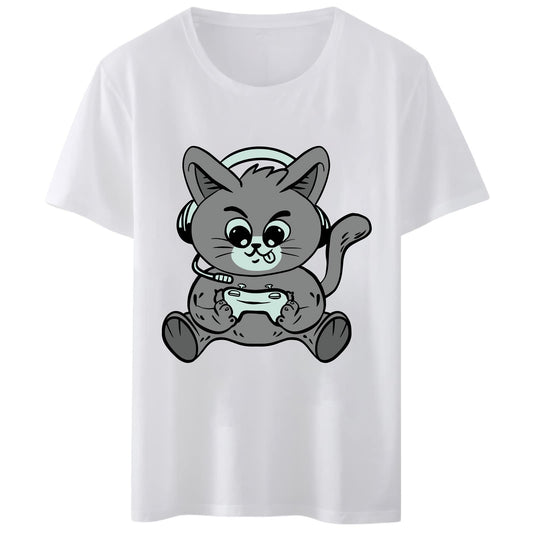 Women T-Shirt Cat Play Games Funny T-Shirt