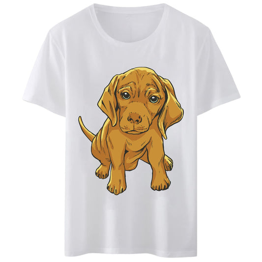 Women T-Shirt Cute Dog T-Shirt Round Neck Tops Short Sleeve Casual Tee