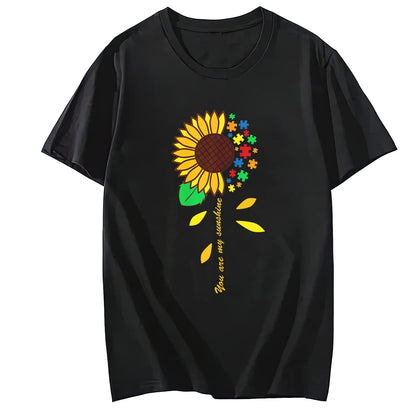 LastFor1 Sunflower Puzzle Pieces Month Autism Cute T-Shirt