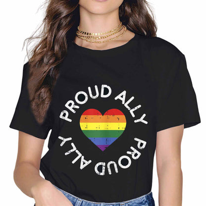 Proud Ally Fashion Short Sleeve Casual Round Neck Pride Month Gift T-Shirt