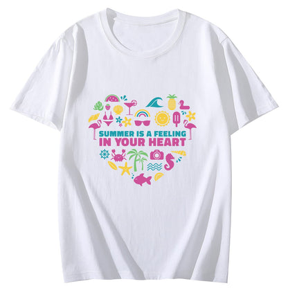 Summer Elemental Heart Short Sleeve Comfort Tops T-Shirts for Women