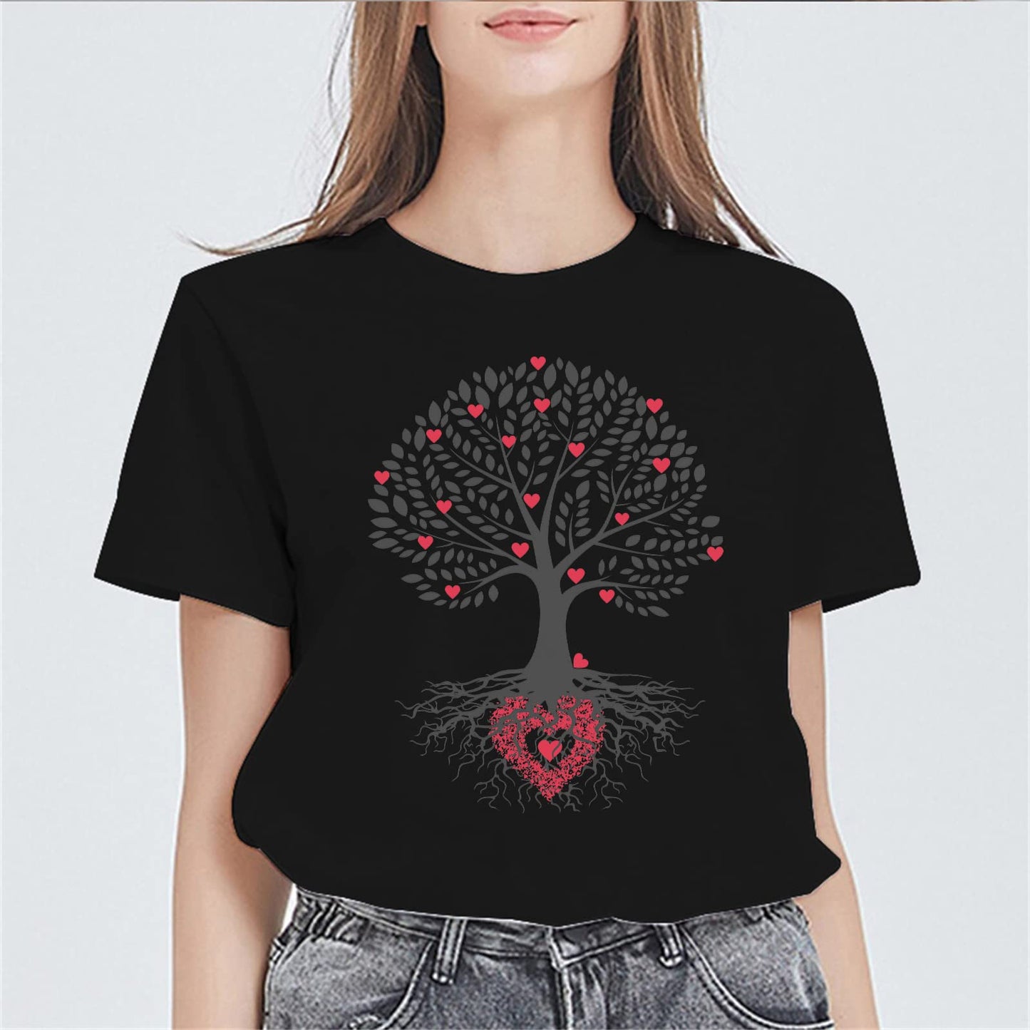 Love Tree Graphics Tshirts Women Casual Short Sleeve Round Neck Tops Women's