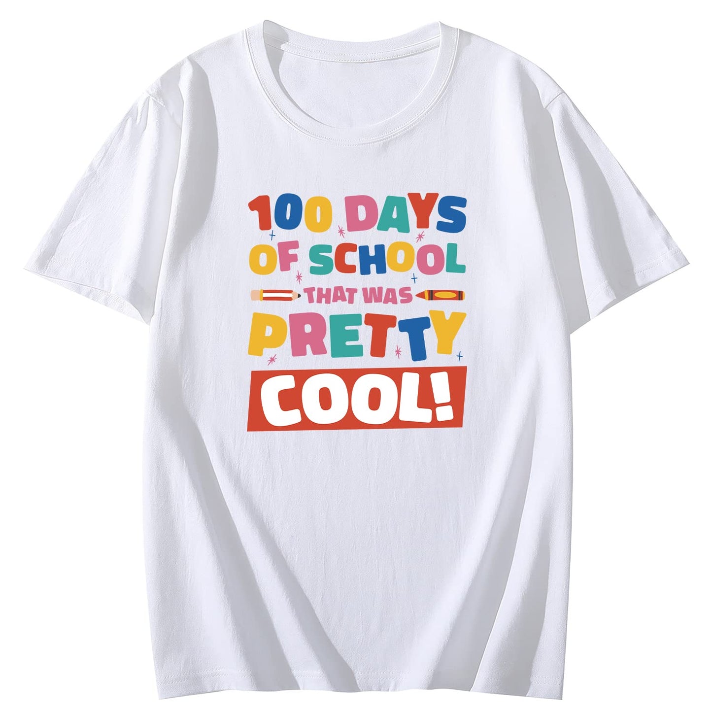 Women's 100 Days of School Love Round Neck Short Sleeve T-Shirt Top