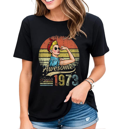 Tshirt for Women 50 Year Old Awesome Since 1973 50th Birthday Gifts Casual Casual Short-Sleeved Tops