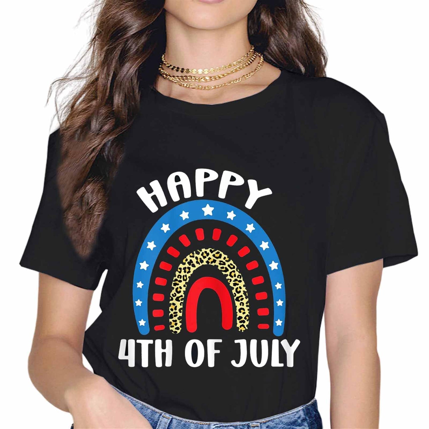 Sassalilly Happy 4th of July Patriotic American US Flag 4th of July T-Shirt