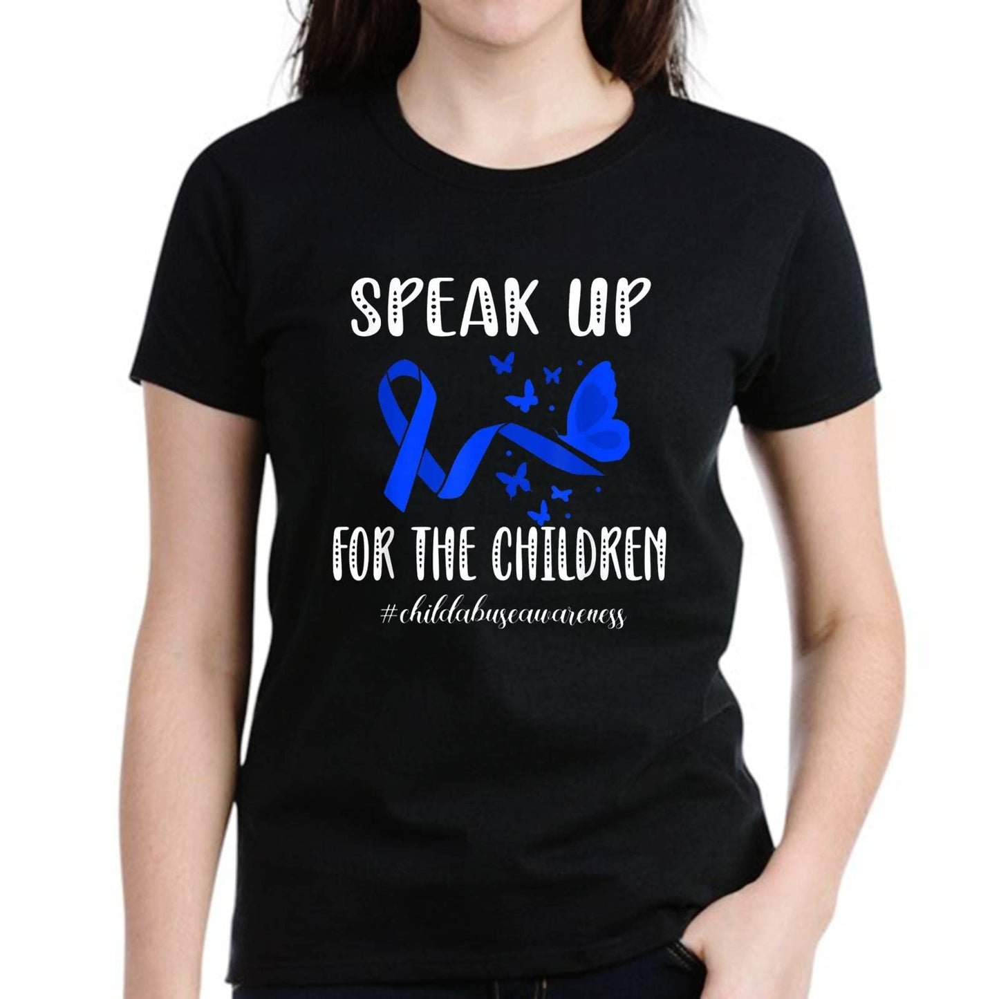 LastFor1 Women Casual Blue Child Abuse Prevention Awareness Pattern Gift Short Sleeve T-Shirt