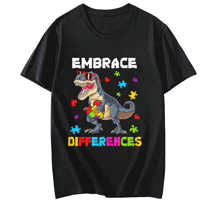 Puzzle Shirt for Women and Men Embrace Differences Dinosaur Autism Awareness T-Shirt