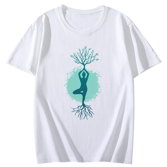 Yoga Woman Tree Short Sleeve Comfort Tops T-Shirts for Women
