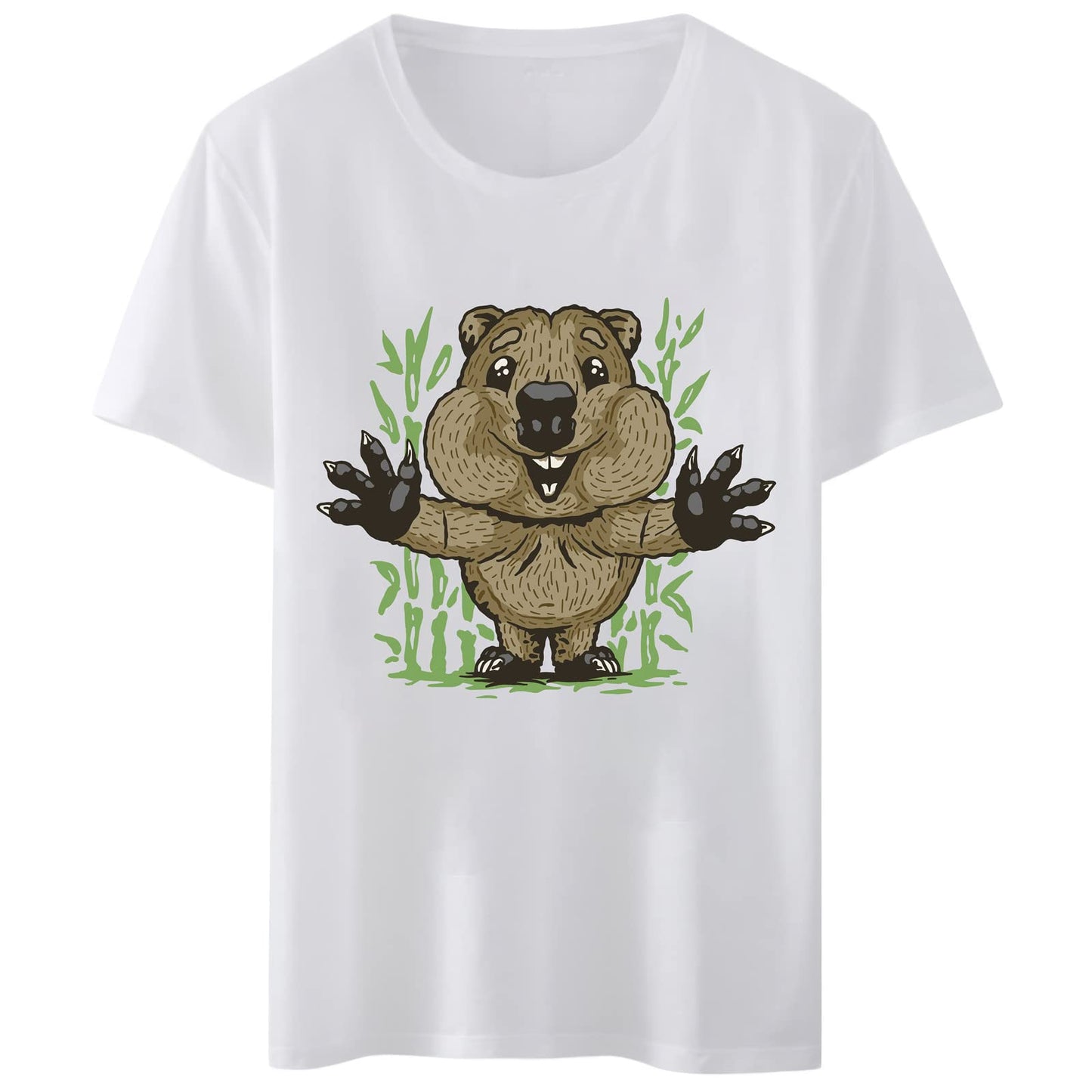 Women T-Shirt Cute Beaver T-Shirt Round Neck Tops Short Sleeve Casual Tee