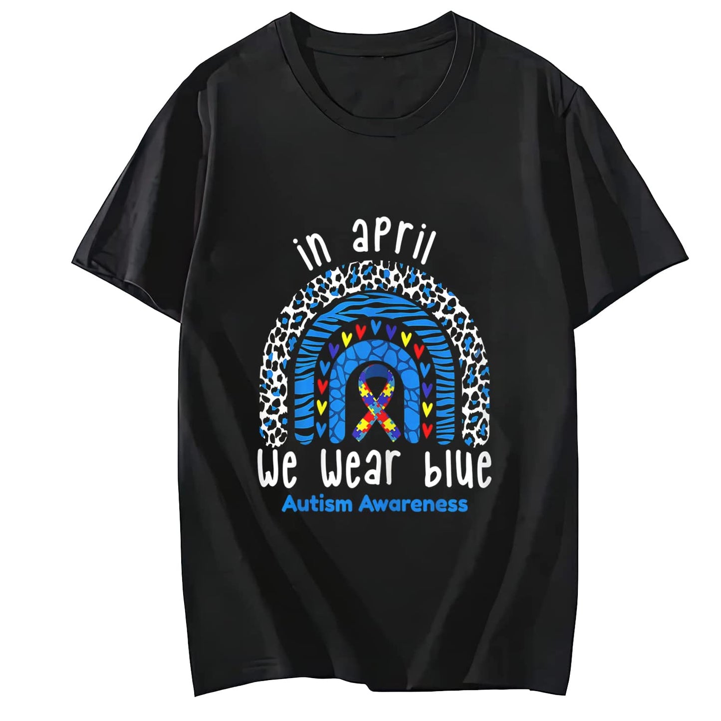 We Wear Blue for Autism Awareness T-Shirt Summer Casual Round Neck Short Sleeved Top