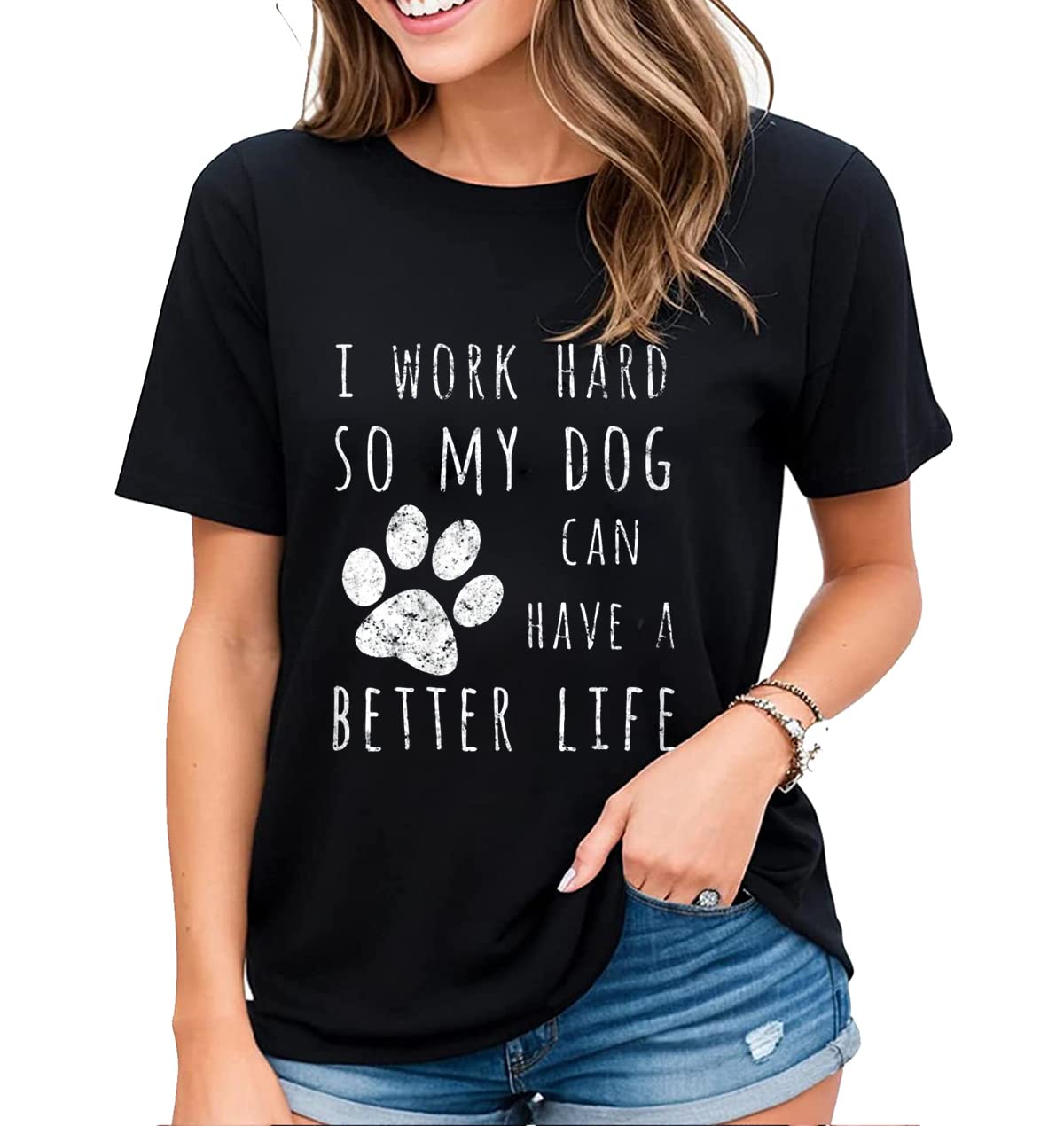 Women's T-Shirt Fun Dog Paw Graphic Tee Dog Lovers Gifts Casual Short Sleeve Tops