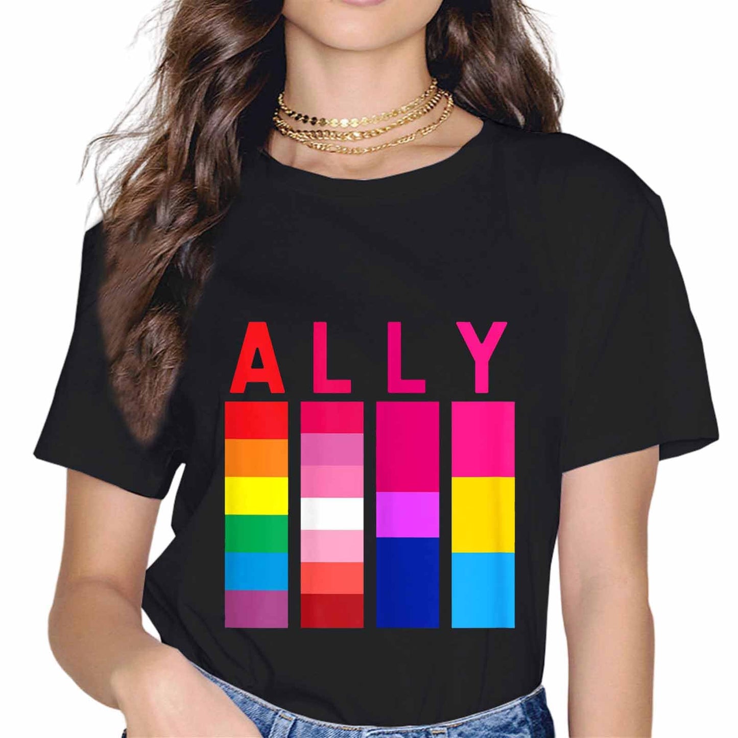 LGBT Ally Pride Rainbow Proud Ally Fashion Short Sleeve Casual Round Neck Gift T-Shirt