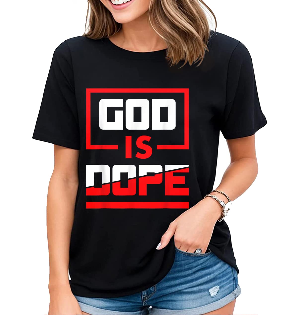 Womens T-Shirt God is Dope Christian Faith Believer Casual Short Sleeve Tops