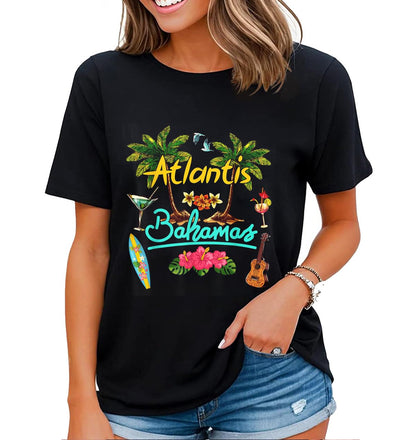 noozuo Bahamas Travel Vacation Shirt Womens Beach Summer Surf Beach Palm Tree T-Shirt