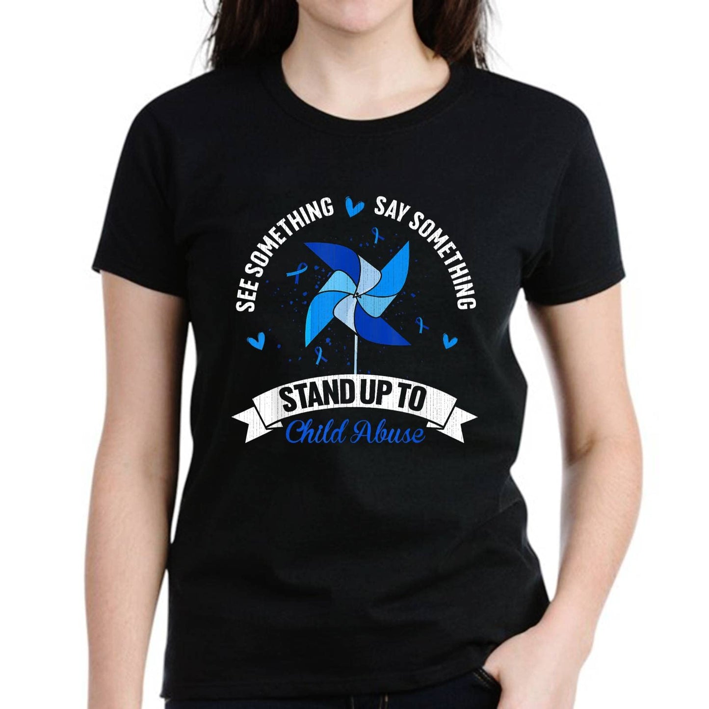 LastFor1 Women Casual Blue Child Abuse Prevention Awareness Pattern Gift Short Sleeve T-Shirt