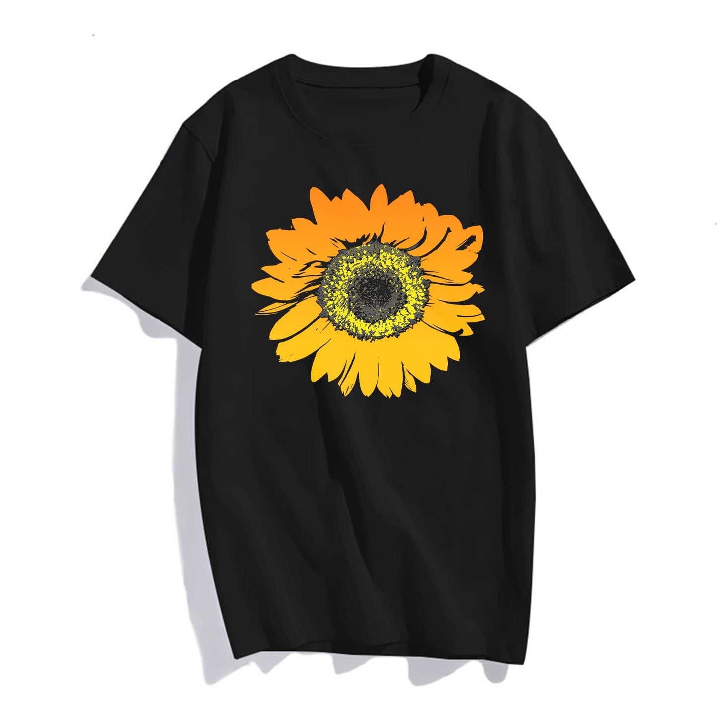 noozuo Sunflower Graphics Fashion Casual Women Short-Sleeved Round Neck T-Shirt