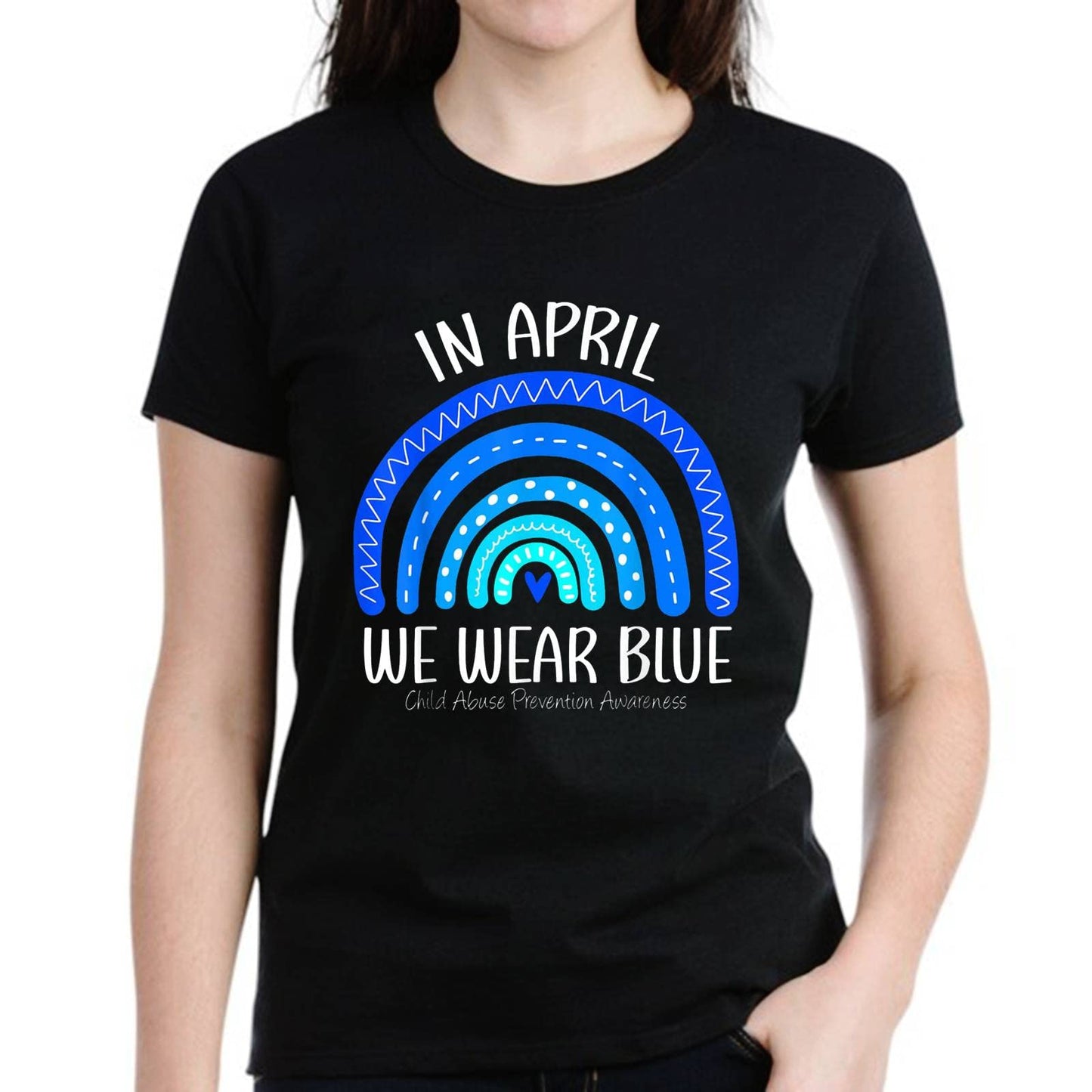 LastFor1 Women Casual Blue Child Abuse Prevention Awareness Pattern Gift Short Sleeve T-Shirt