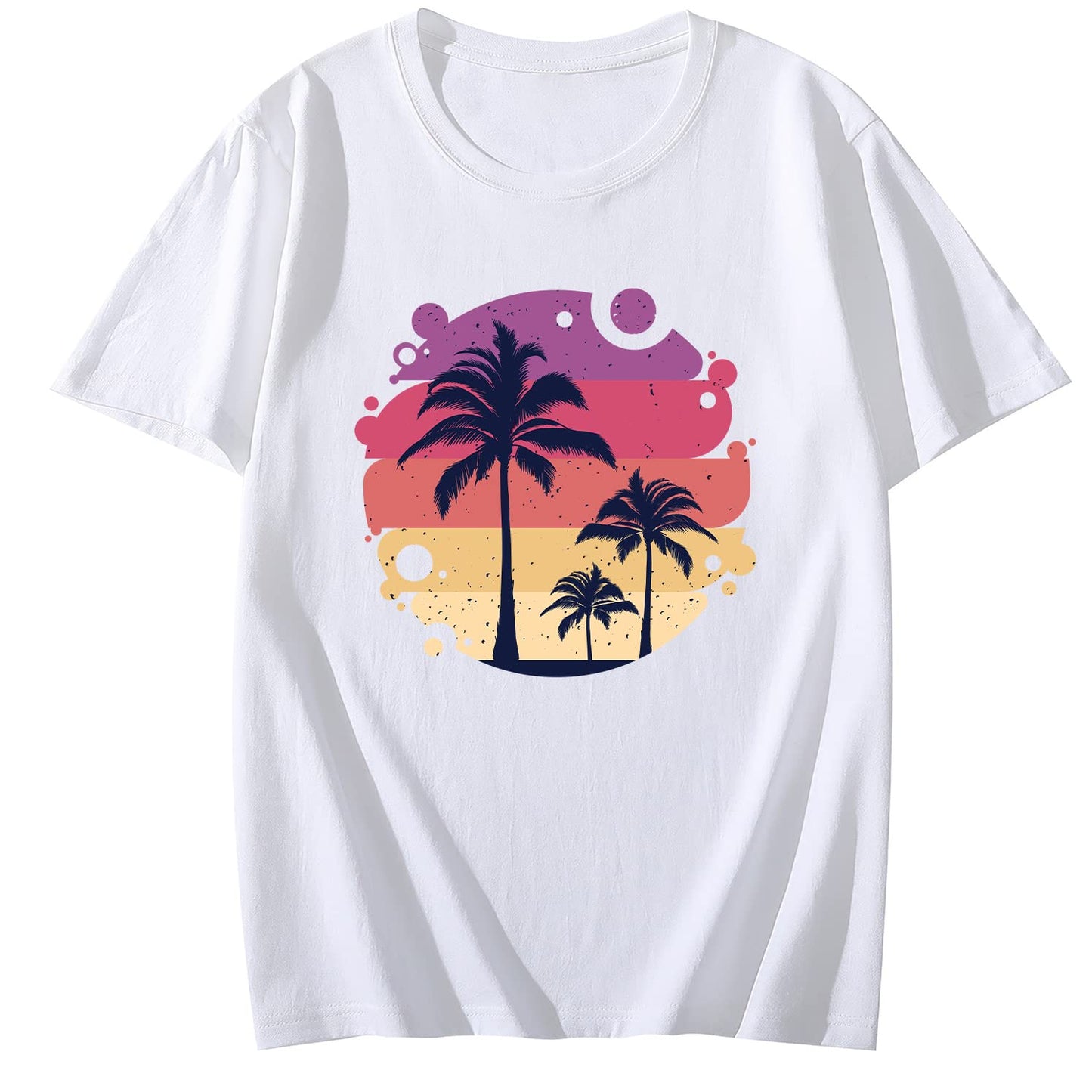 LastFor1 Women's Tropical Summer Vacation Round Neck Short Sleeve T-Shirt White Medium