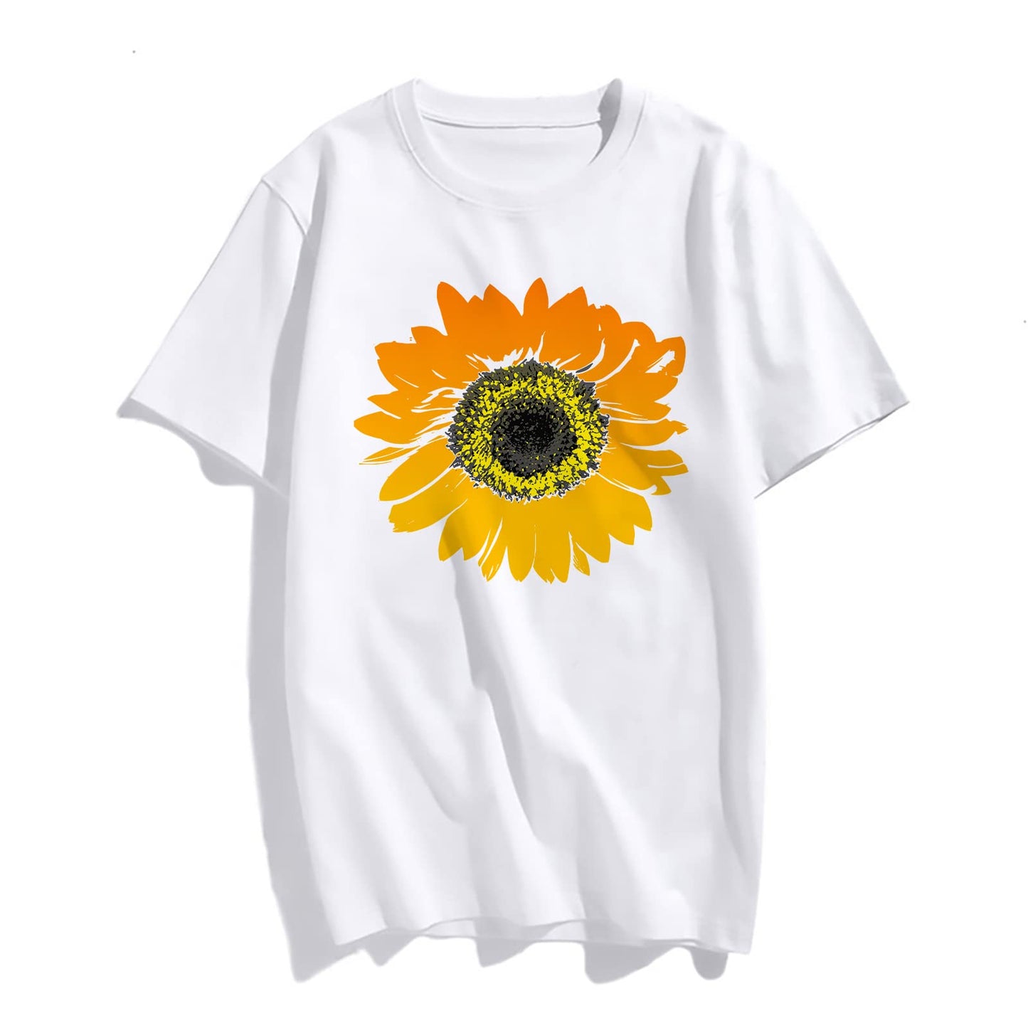 noozuo Sunflower Graphics Fashion Casual Women Short-Sleeved Round Neck T-Shirt