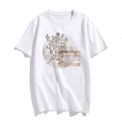 noozuo Tree Branches Pattern T-Shirt Women Fashion Casual Short-Sleeved