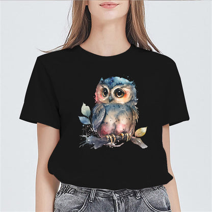 Owl Graphic Short Sleeve T Shirts for Women Tops Teen Girl Clothes