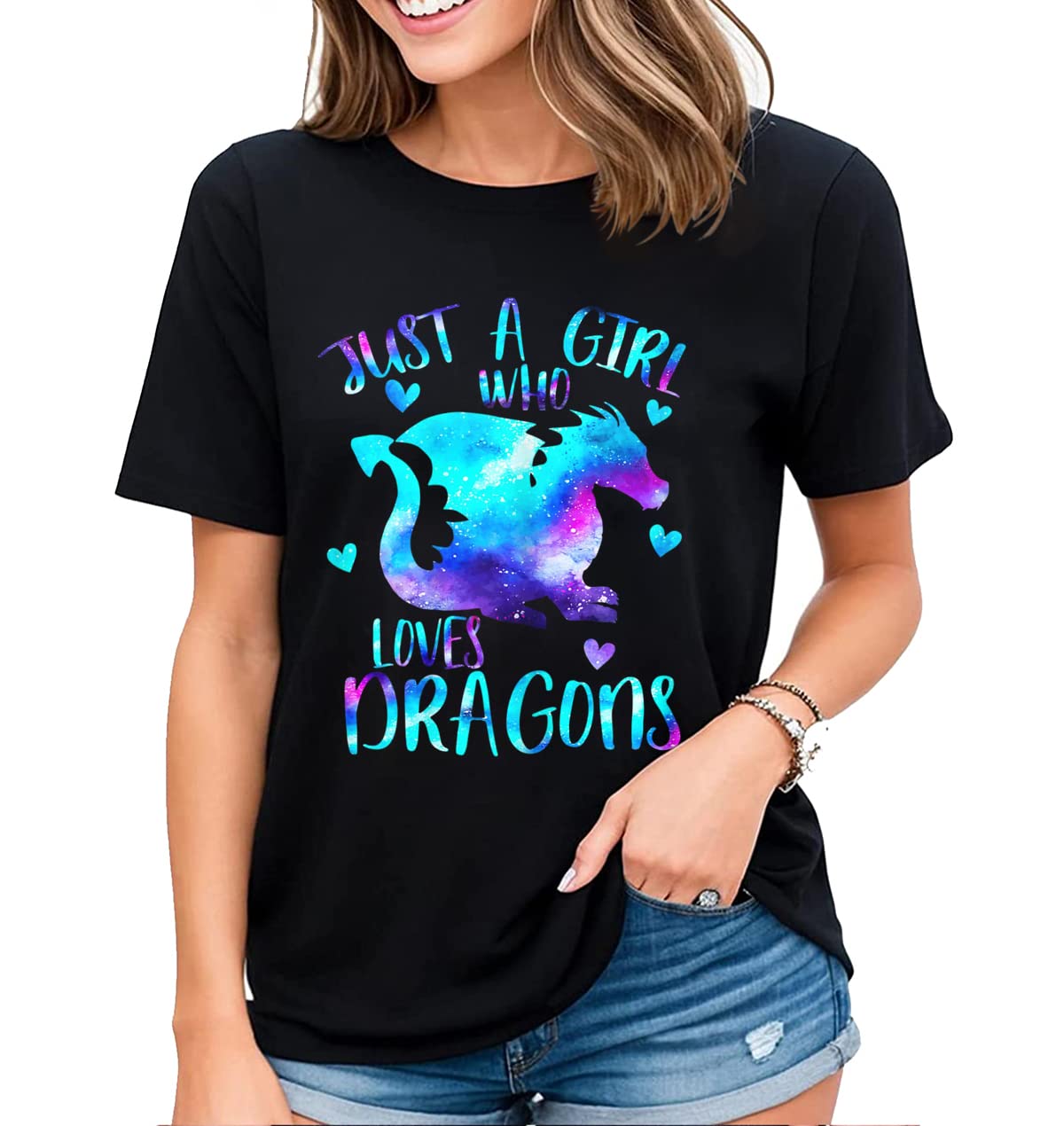 Women's T-Shirt Fun Dragon Graphic Shirt Summer Casual Short-Sleeved Tops