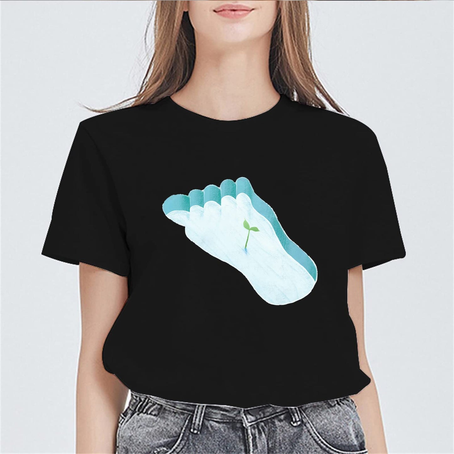 Funny Feet Graphic Tshirts Casual Short Sleeve Tops Women's Teens Girl