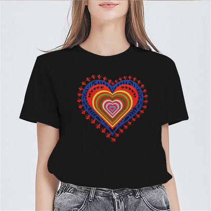 Womens Colorful Hearts Pattern Tshirts Casual Short Sleeve Tops Women's