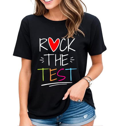 Tshirt for Women Funny Test Day Rock The Test Don't Stress Just Do Your Best Casual Short-Sleeved Tops