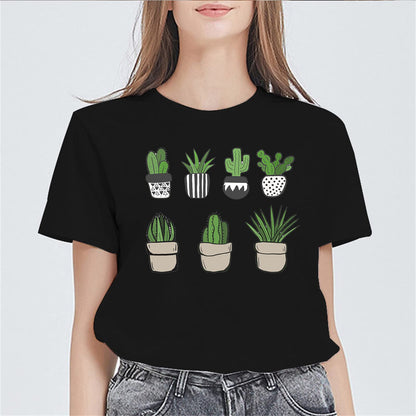 Women Green Plant Graphics T-Shirt Fashion Casual Short-Sleeved Top