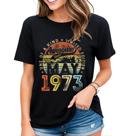 Womens Fun 1973 Graphic 50th Anniversary T-Shirt Vintage Gift Casual Short-Sleeved Tops
