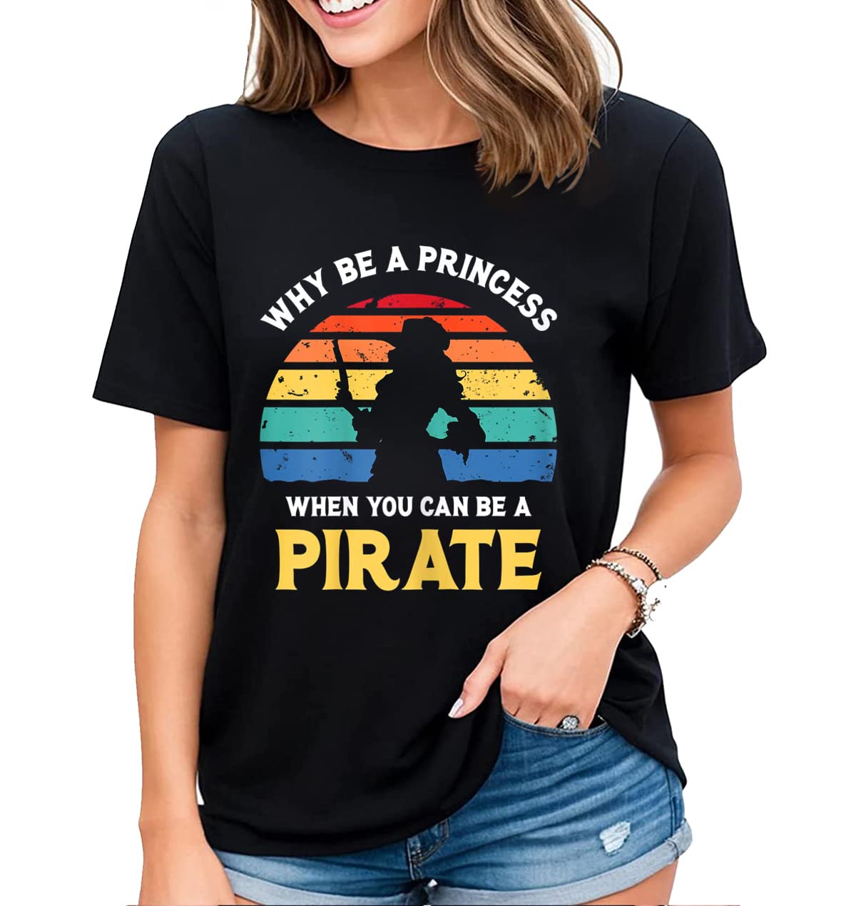 Women's Fun Pirate Pattern Tee Novelty Pirate Lovers Summer Casual Tops