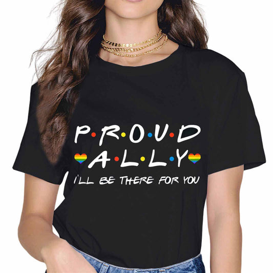 Proud Ally Fashion Short Sleeve Casual Round Neck Pride Month Gift T-Shirt