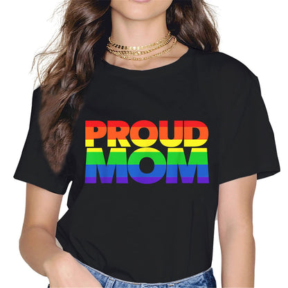 Women Tops Gay & Lesbian Pride Shirt Proud Mom LGBTQ Parent T-Shirt Graphics Casual Short Sleeve Crew Neck Shirts Gift Tee