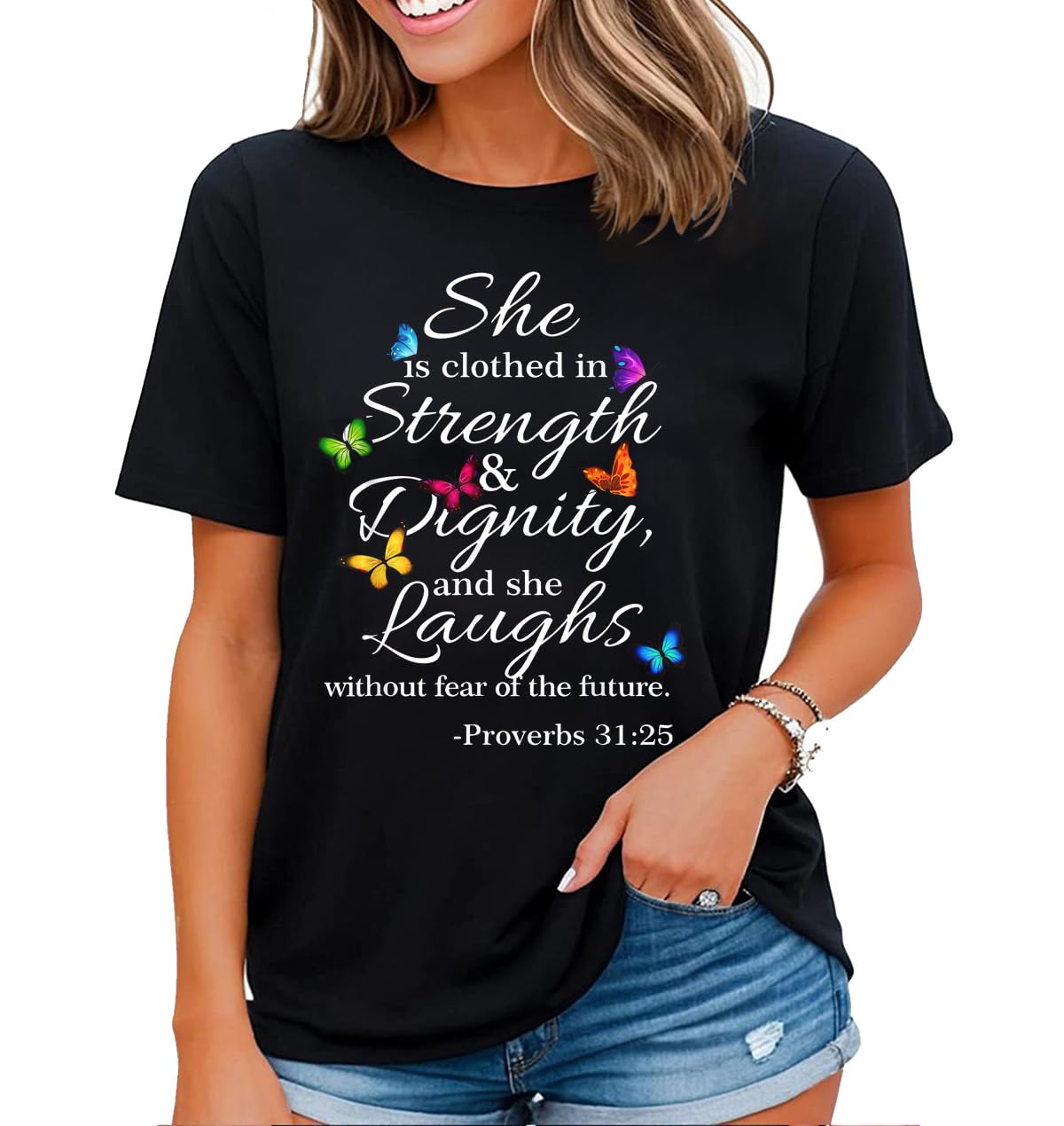 Fun Bible Quotes Christian Faith Shirt Butterfly Graphic Tshirt Women