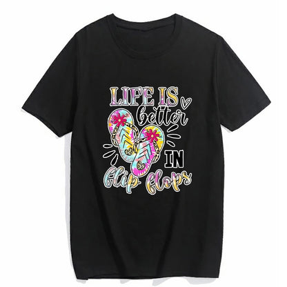 T-Shirt for Women Hello Summer Graphic Shirt Vacation Beach Style Casual Short-Sleeved Tops