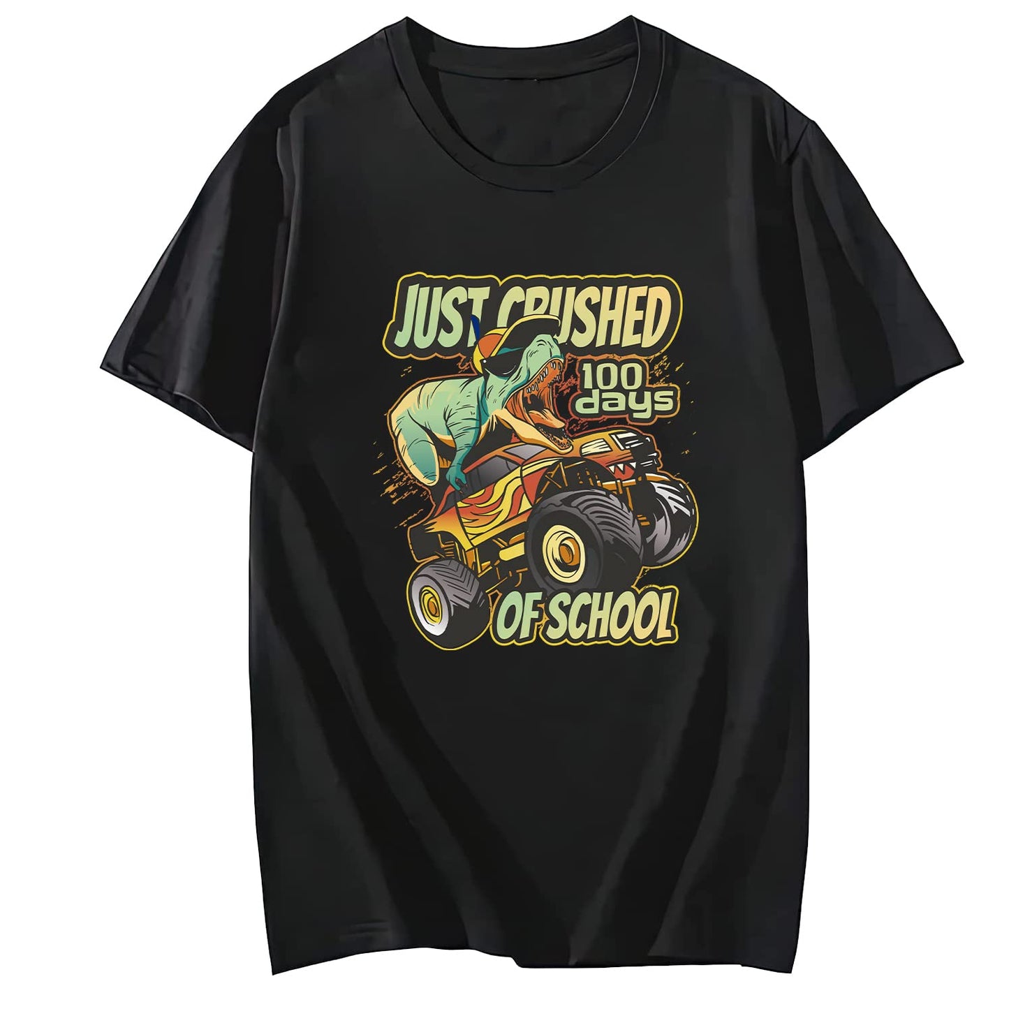 Awesome T-rex Monster Truck Round Neck Short Sleeve T-Shirt Top fo Men