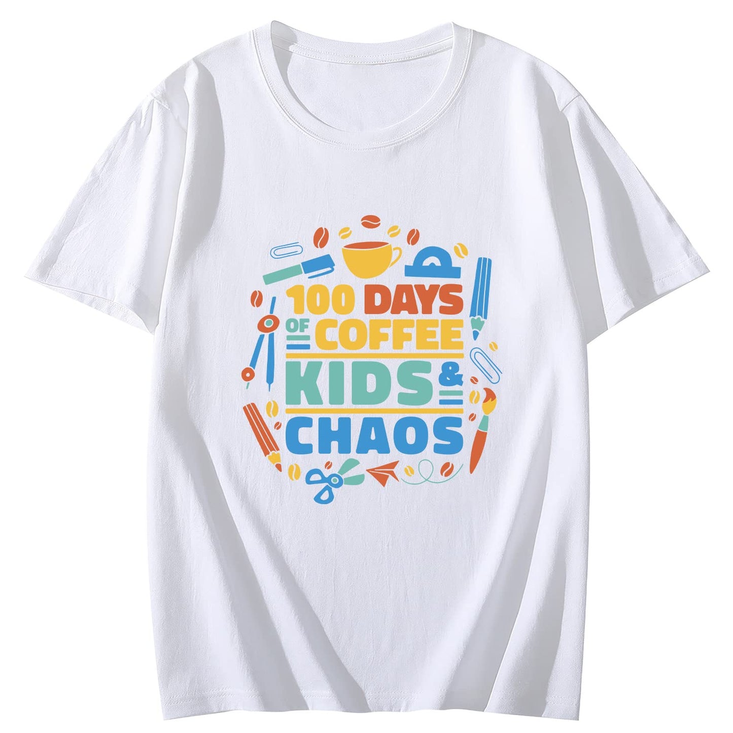 Women 100 Days of Coffee and Chaos Round Neck Short Sleeve T-Shirt Top
