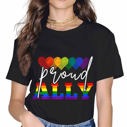 Proud Ally Fashion Short Sleeve Casual Round Neck Pride Month Gift T-Shirt