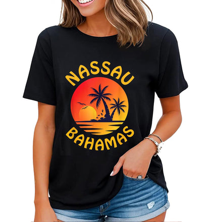 noozuo Bahamas Travel Vacation Shirt Womens Beach Summer Surf Beach Palm Tree T-Shirt