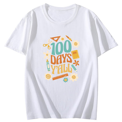 Women's 100 Days of School Love Round Neck Short Sleeve T-Shirt Top