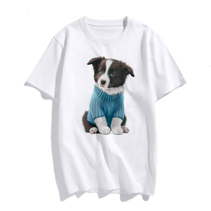 Women Well-Behaved Dog Print T Shirt Casual Top Round Neck Short Sleeve Teens Girl