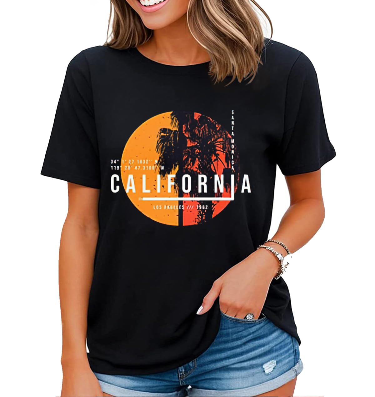 noozuo Californian Landscape Graphic Shirt Women California Beach Palm Vacation Travel Gift T-Shirt