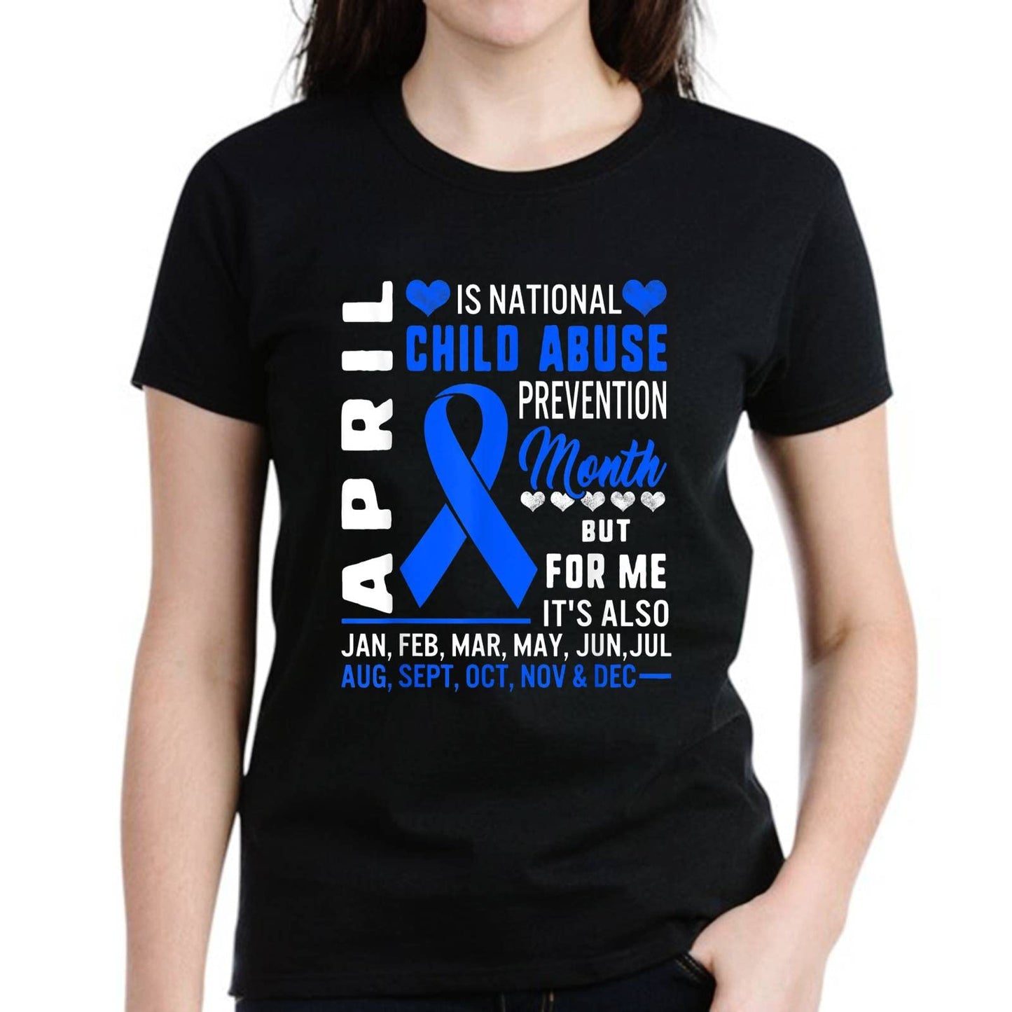 LastFor1 Women Casual Blue Child Abuse Prevention Awareness Pattern Gift Short Sleeve T-Shirt