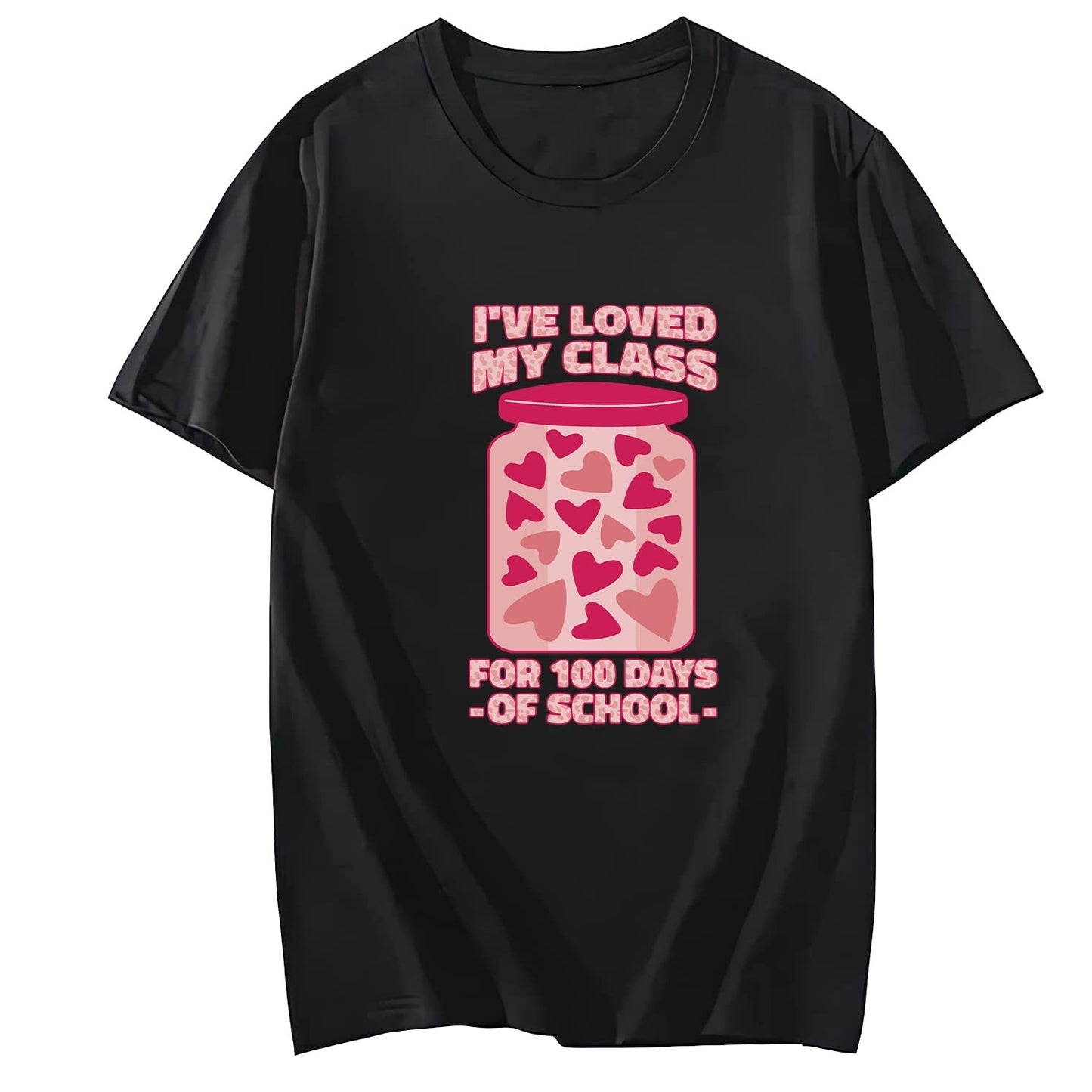 Women's 100 Days of School Love Round Neck Short Sleeve T-Shirt Top