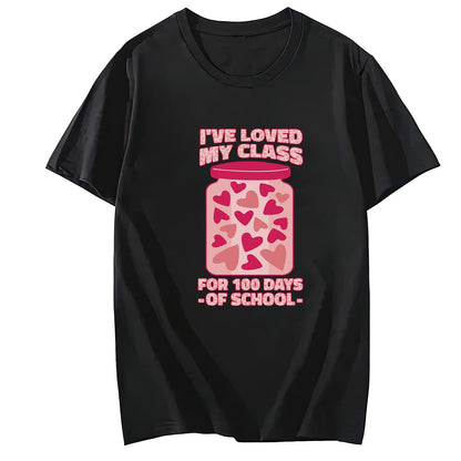 Women's 100 Days of School Love Round Neck Short Sleeve T-Shirt Top