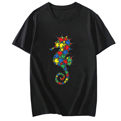 LastFor1 Monkey Autism Puzzle for Women Men Kids Cute O-Neck T-Shirt