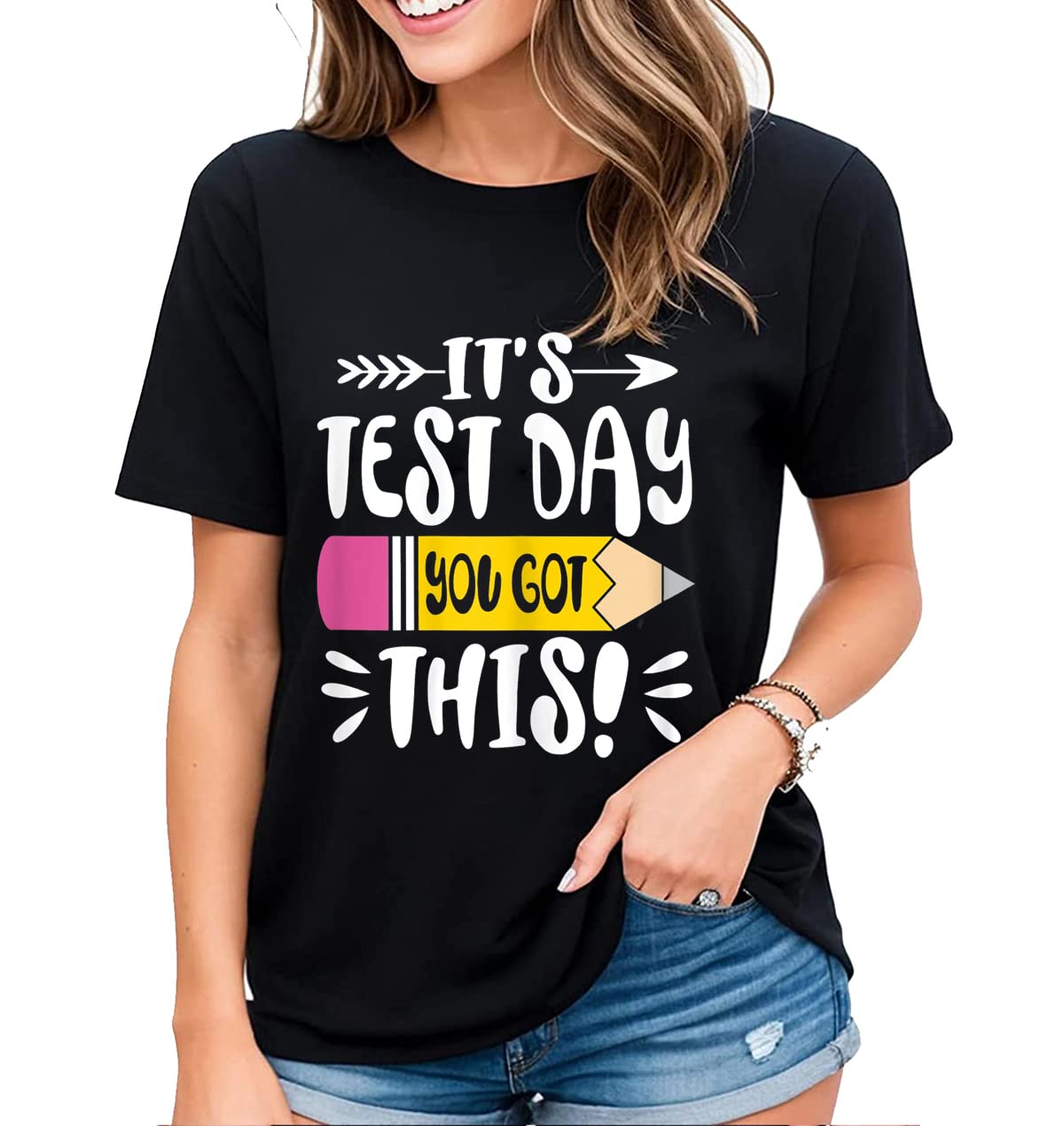 Tshirt for Women Funny Test Day Rock The Test Don't Stress Just Do Your Best Casual Short-Sleeved Tops
